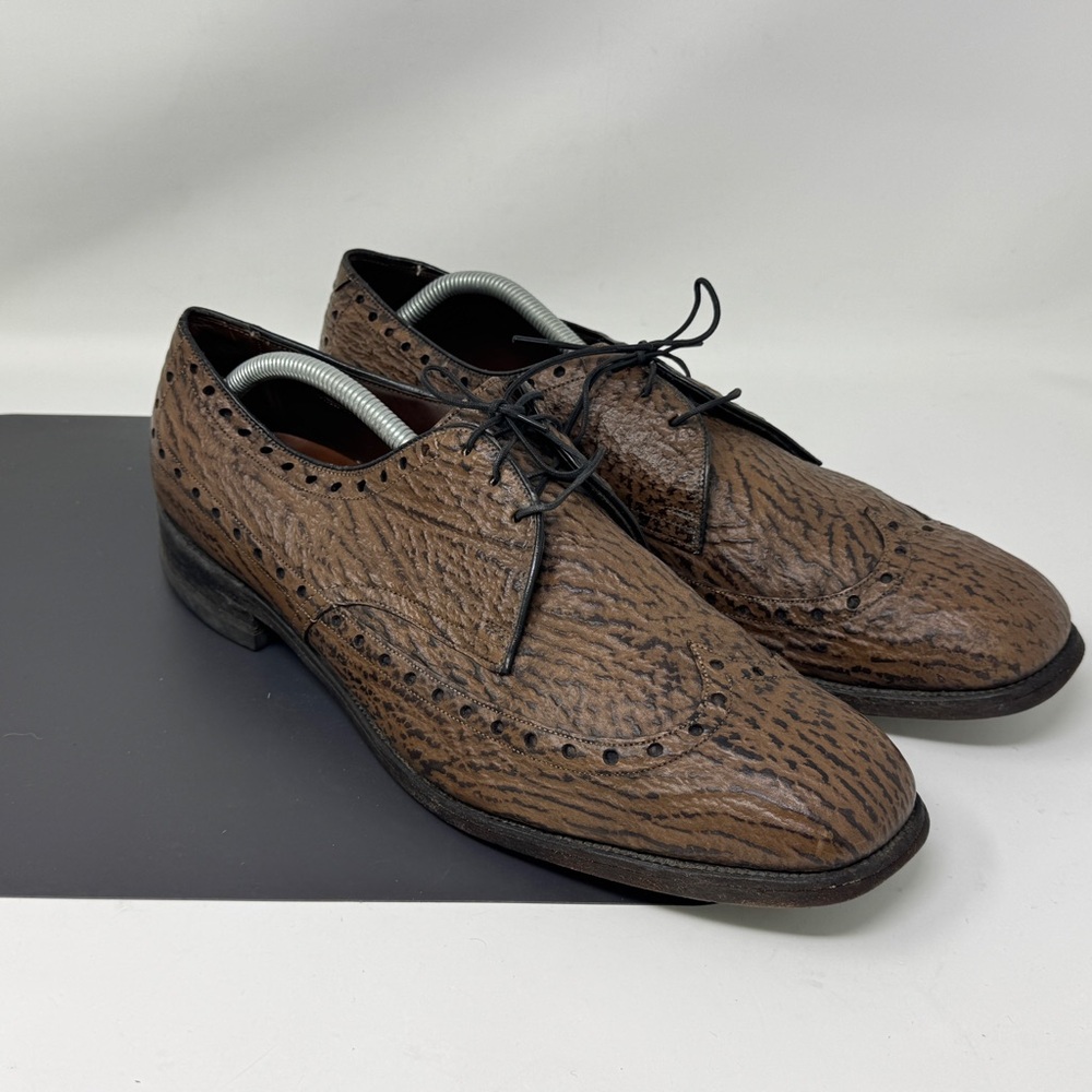 Allen Edmonds Nassau Brown Sharkskin Mens Wingtip Brogue Oxford Sz 14 vintage